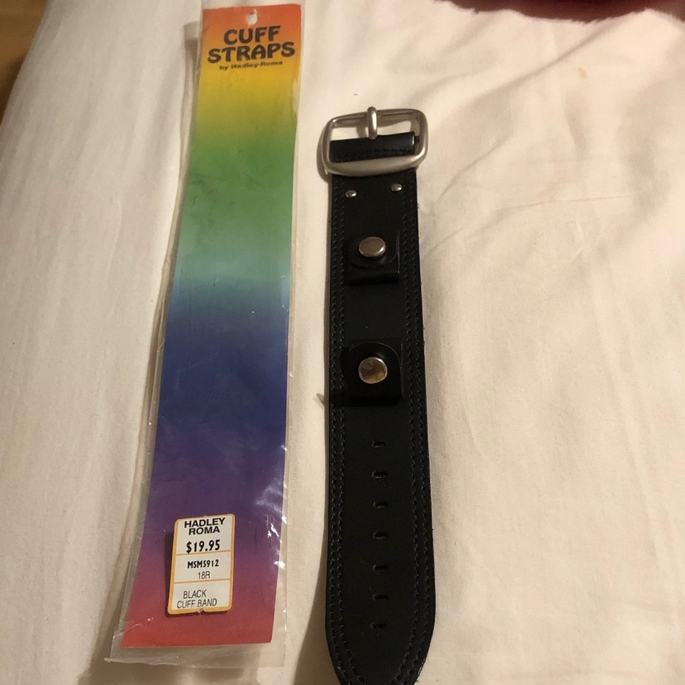 Black Leather Cuff Strap Watch Band -